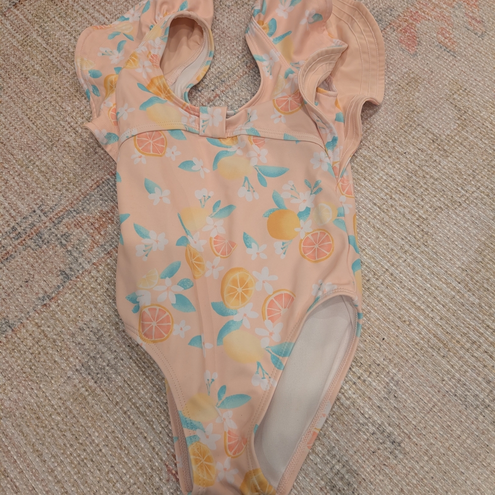 Janie and Jack Peach Floral Kids Swim One Piece